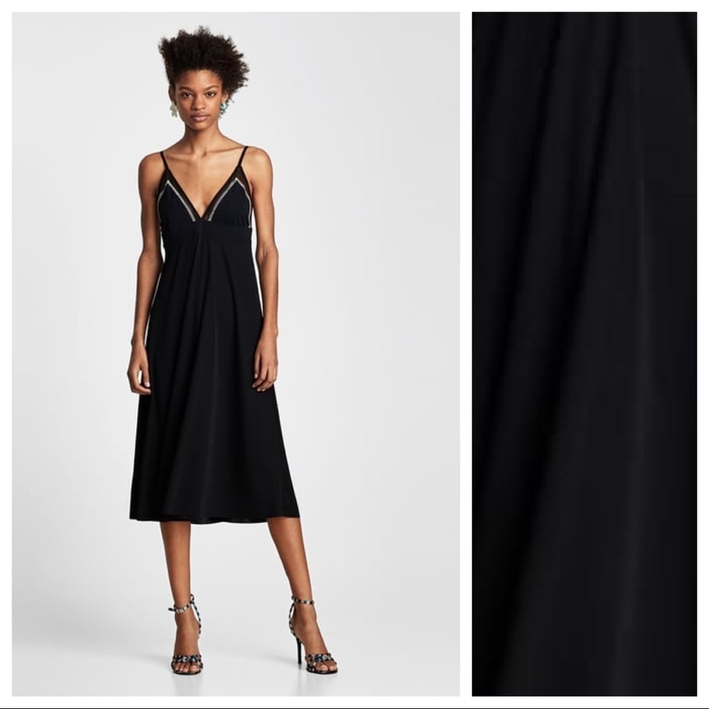 Nwt. Zara Black Midi Dress With V-Neckline Size S.
